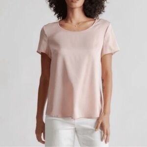 Quince Pink Washable Stretch Silk Short Sleeve Top Womens Medium